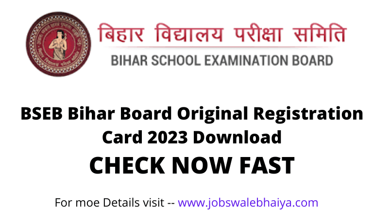BSEB Bihar Board Original Registration Card 2023 Download