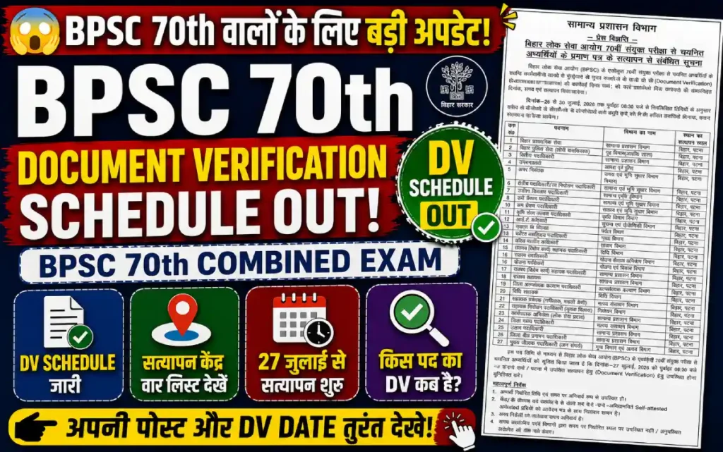 BPSC 70th CCE Document Verification 2026: Latest Update