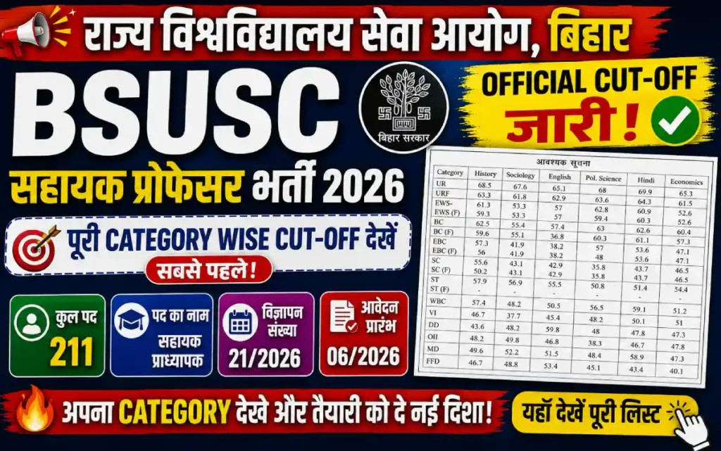 Bihar Assistant Professor cut off 2026