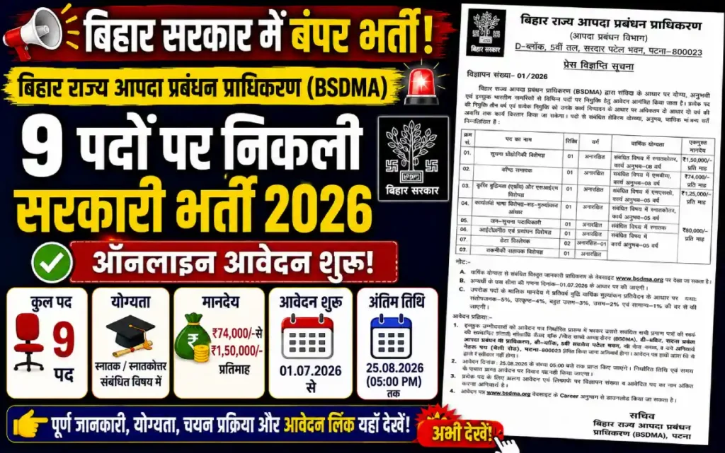 SDRF Bihar Disaster Management Recruitment 2026: Vacancy