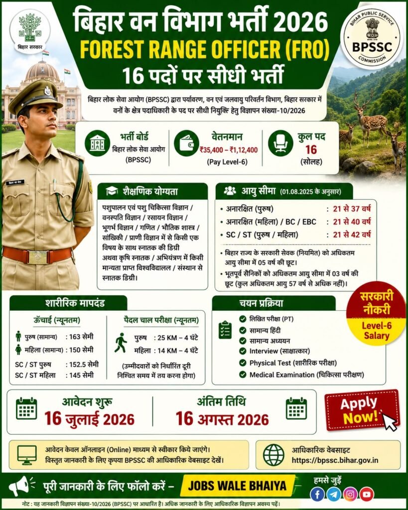 BPSSC Bihar Van Vibhag (FRO) Vacancy 2026