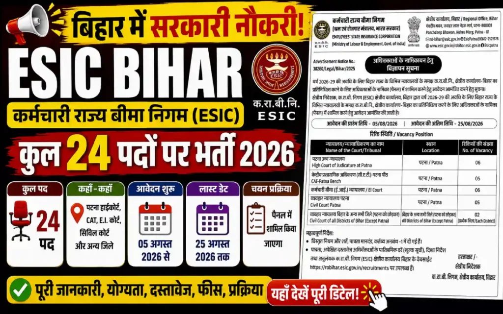 ESIC Bihar Regional Office Recruitment 2026
